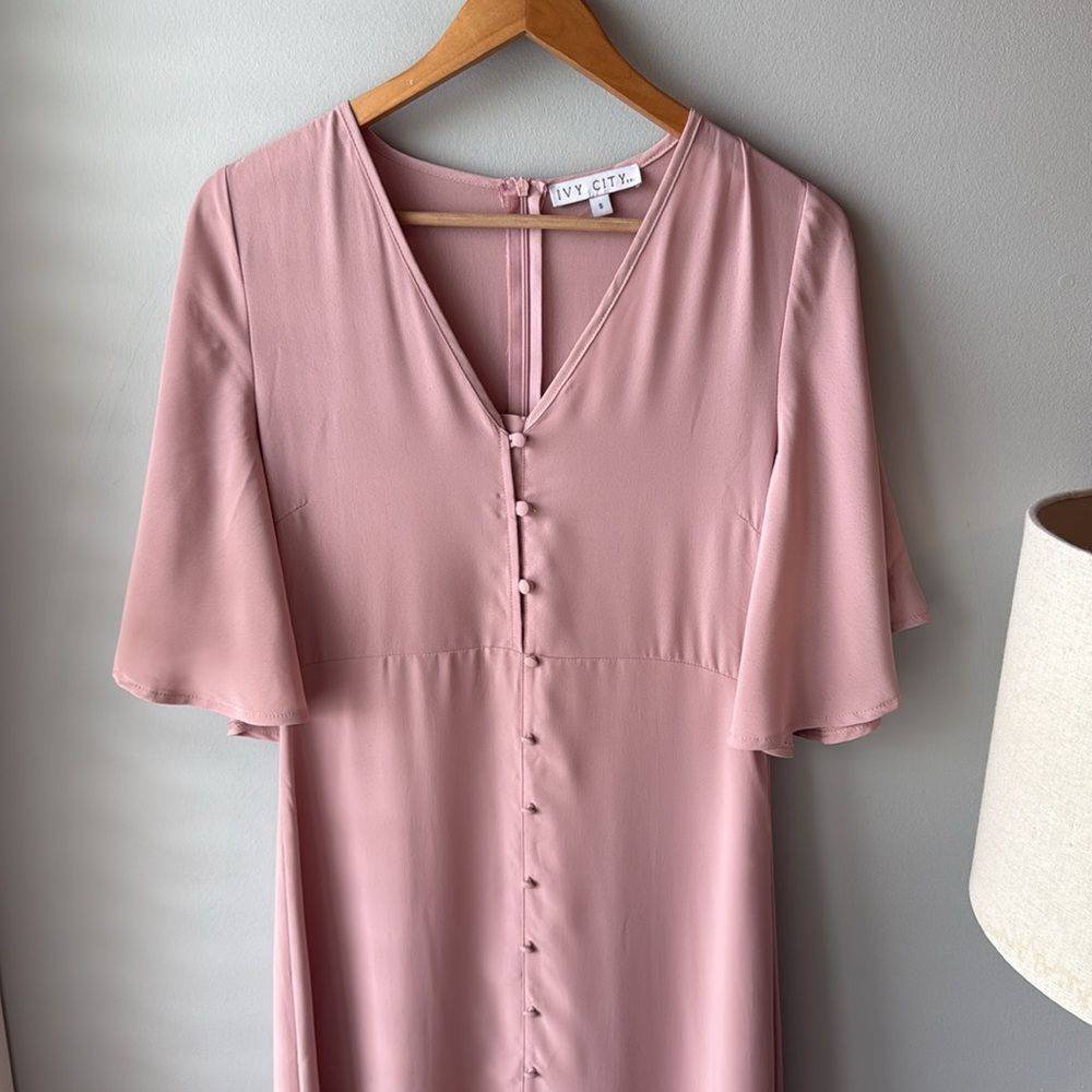 Ivy‎ City Co Pink Button Down Flutter Sleeve Dress - Picture 4 of 11
